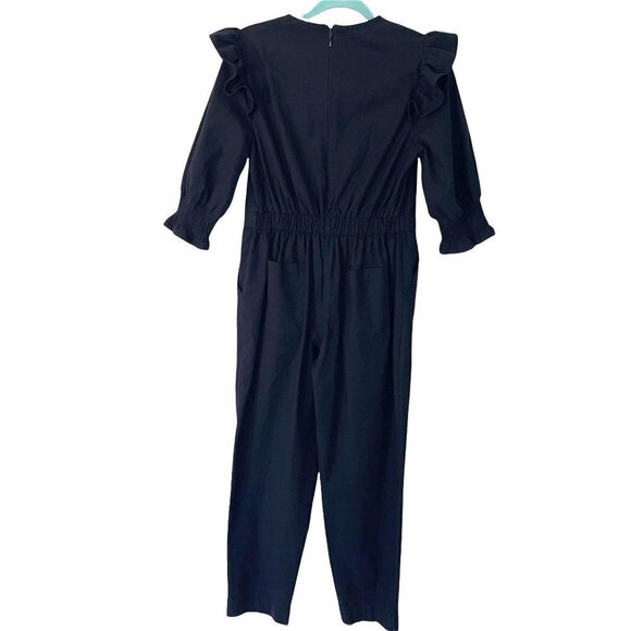 En Saison Jumpsuit Womens Size Small S Poplin Ruffled Zipper Drawstring Black - Picture 2 of 12